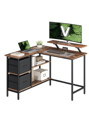 Bureau en Forme de L avec 2 Tiroirs Spacieux