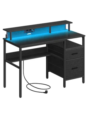 Bureau avec prise intégrée, éclairage LED