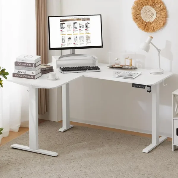 media Table d'angle de bureau électrique en forme de L